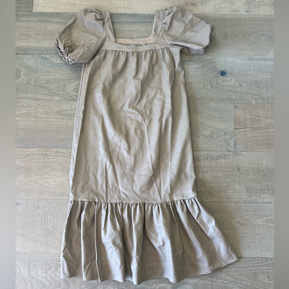 ASOS design taupe faux leather pleather puff balloon sleeve dress